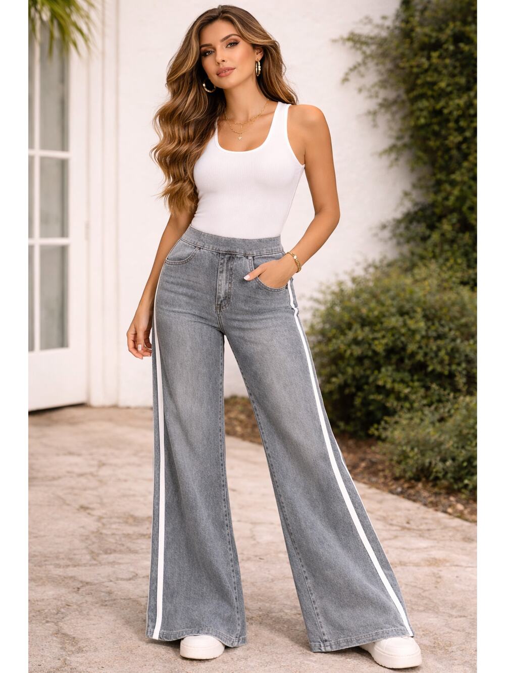 NWOT Halara Women's Flex High-Waisted Wide Leg Denim Jeans Cool Gray Denim SZ XS